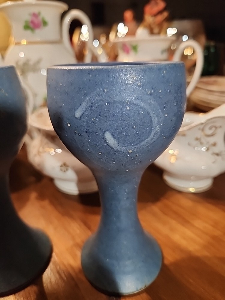 Studio Art Pottery Blue Glazed Tea Light Holders