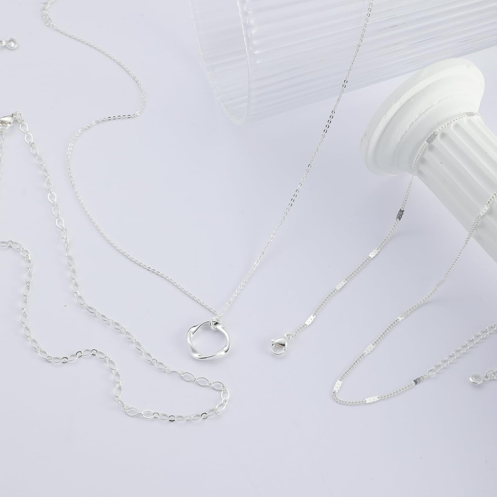 Cuzmly Layered Silver Necklaces for Women, Sterling Silver Stackable Stack Ch...