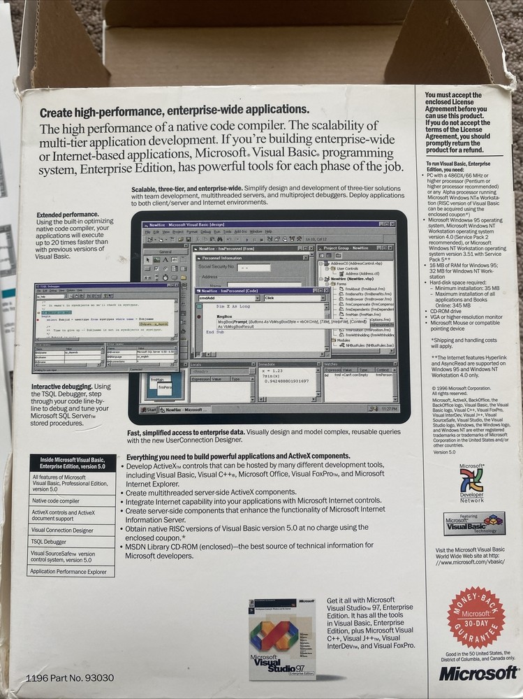 Microsoft Visual Basic 5.0 Enterprise Edition Upgrade with CD keys.