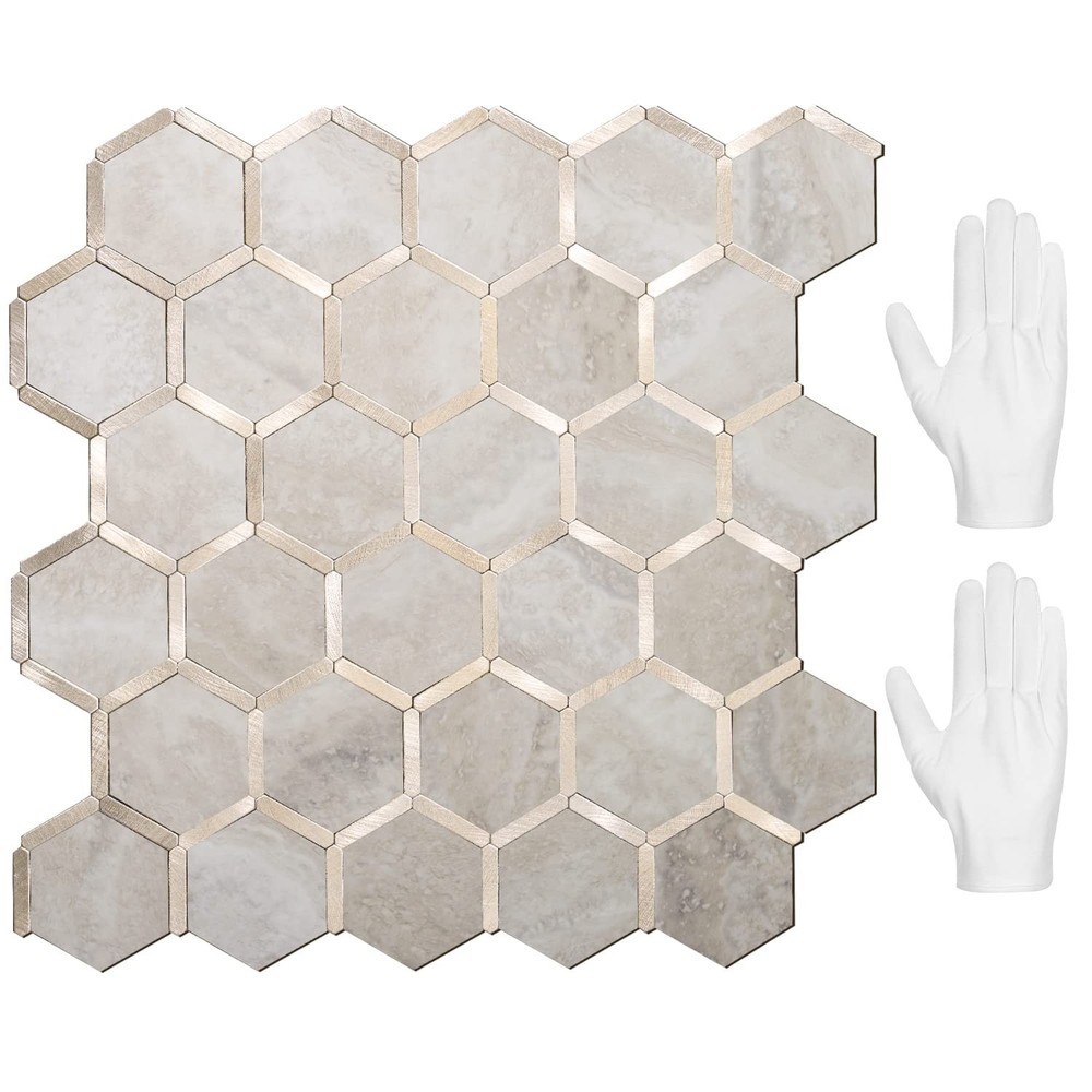 Hexagon Peel and Stick Backsplash Tile, Stick on Backsplash for Kitchen and B...
