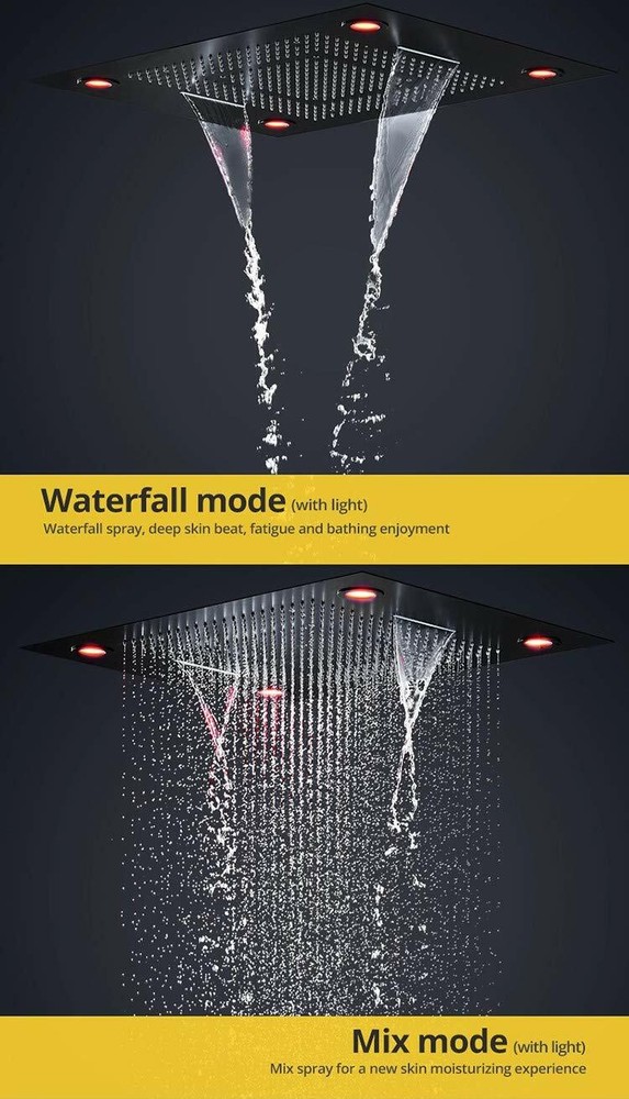 23"x31" Ceiling 6 Function Led Rain Shower System Stainless Steel Matt Black