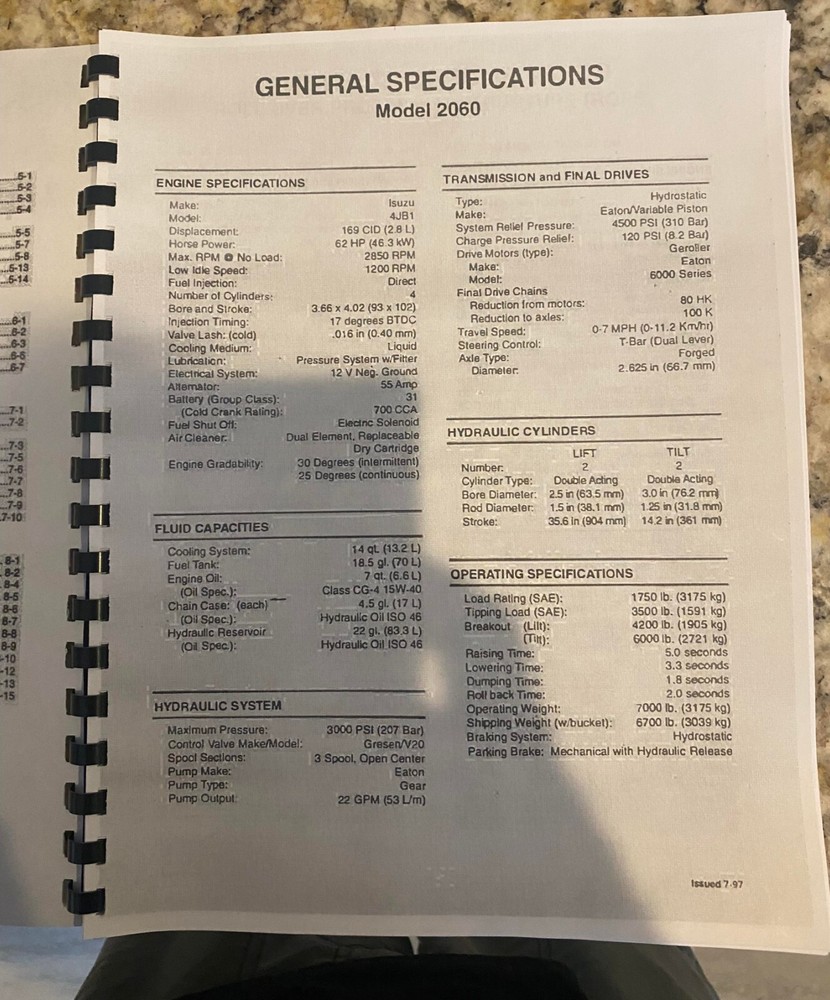 Skid Steer Loader 2060 2070 Service Workshop Manual Mustang - Printed Manual