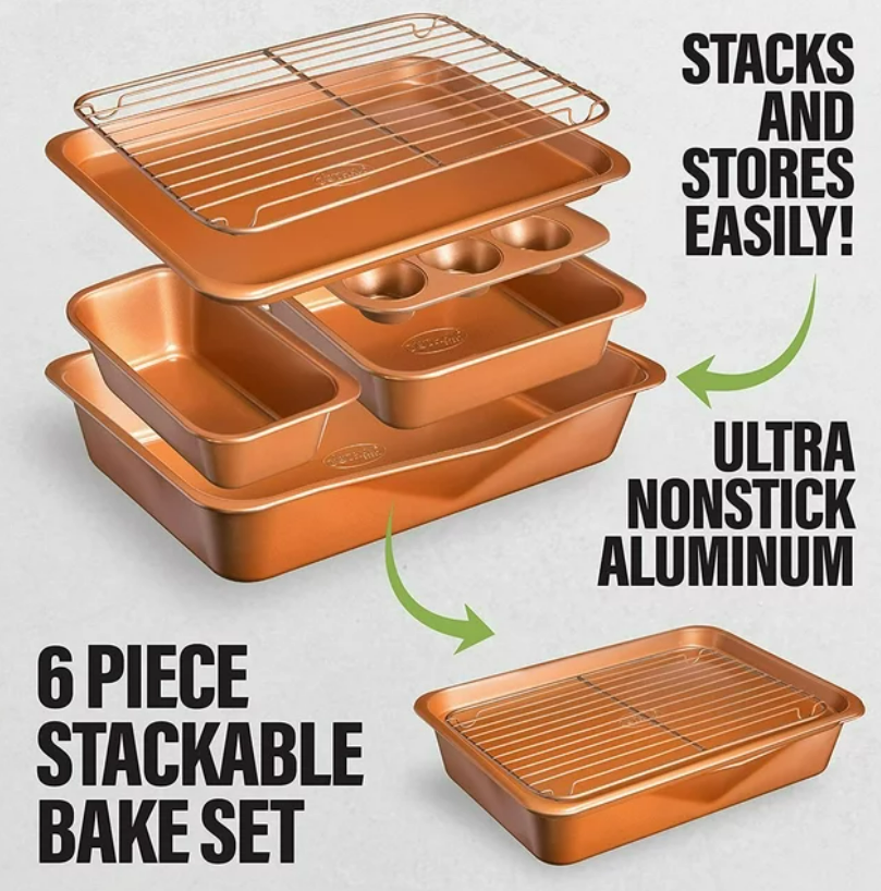 6-Piece Steel Nonstick Bakeware Set Ceramic Stackable Bakeware, PFOA Free