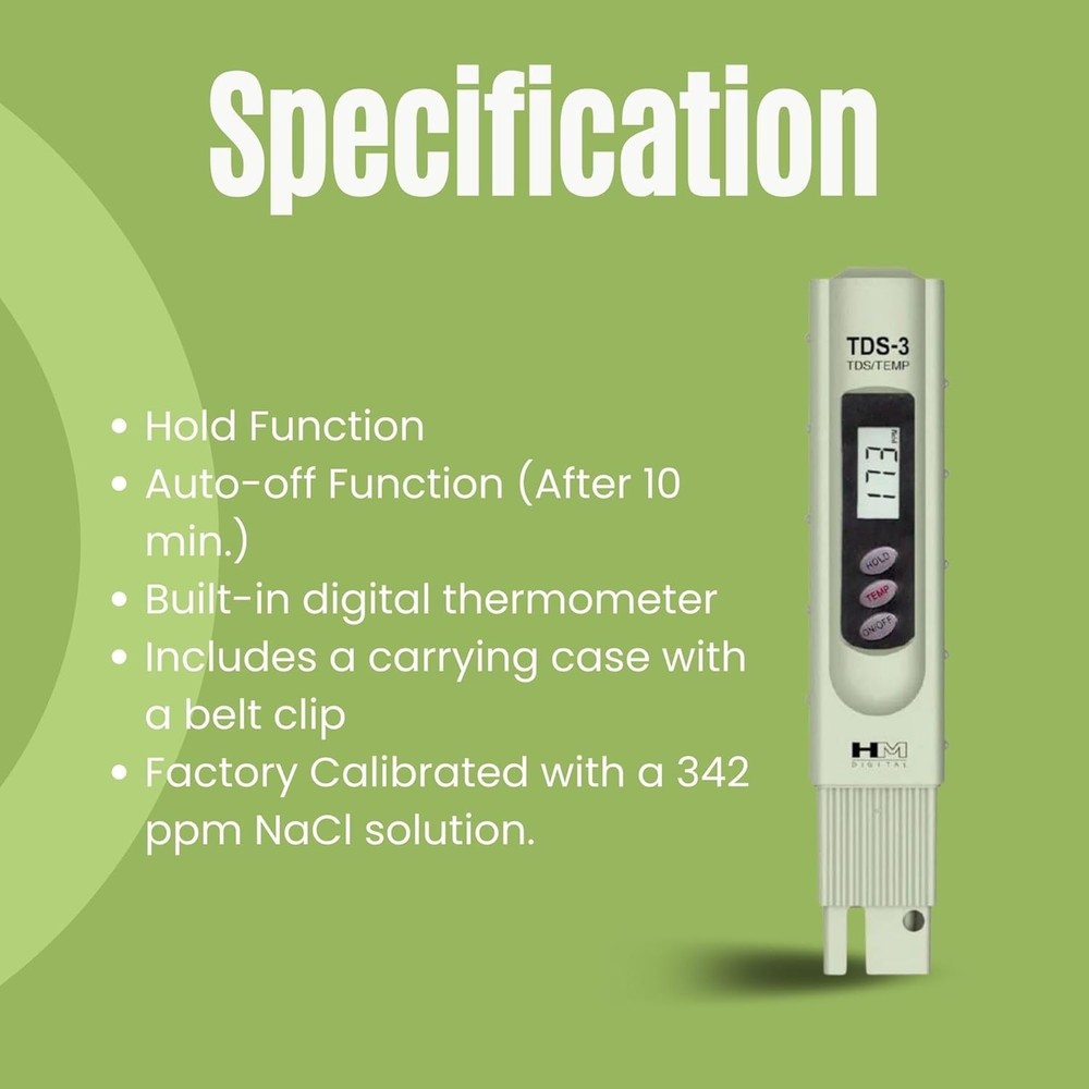 Digital TDS Meter with Carrying Case - Accurate Water Testing & Hold Function