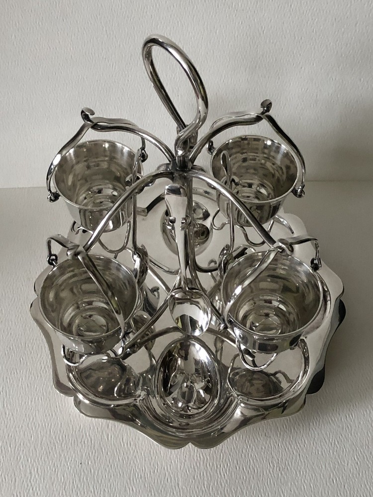 Antique English England SilverPlate Breakfast Egg Serving Caddy Hanging Baskets