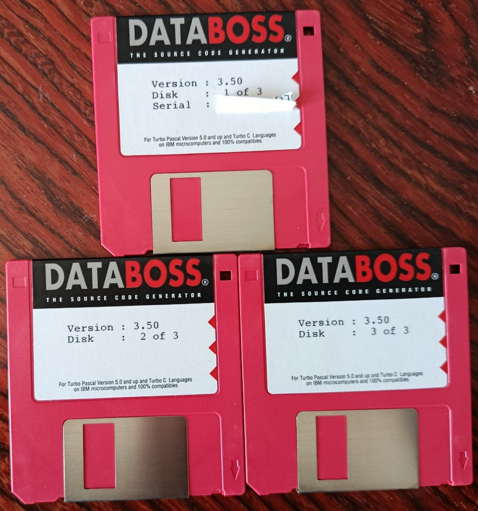 DATABOSS TURBO PASCAL DBMS APPLICATION GENERATOR - DOS - 1991 - VINTAGE