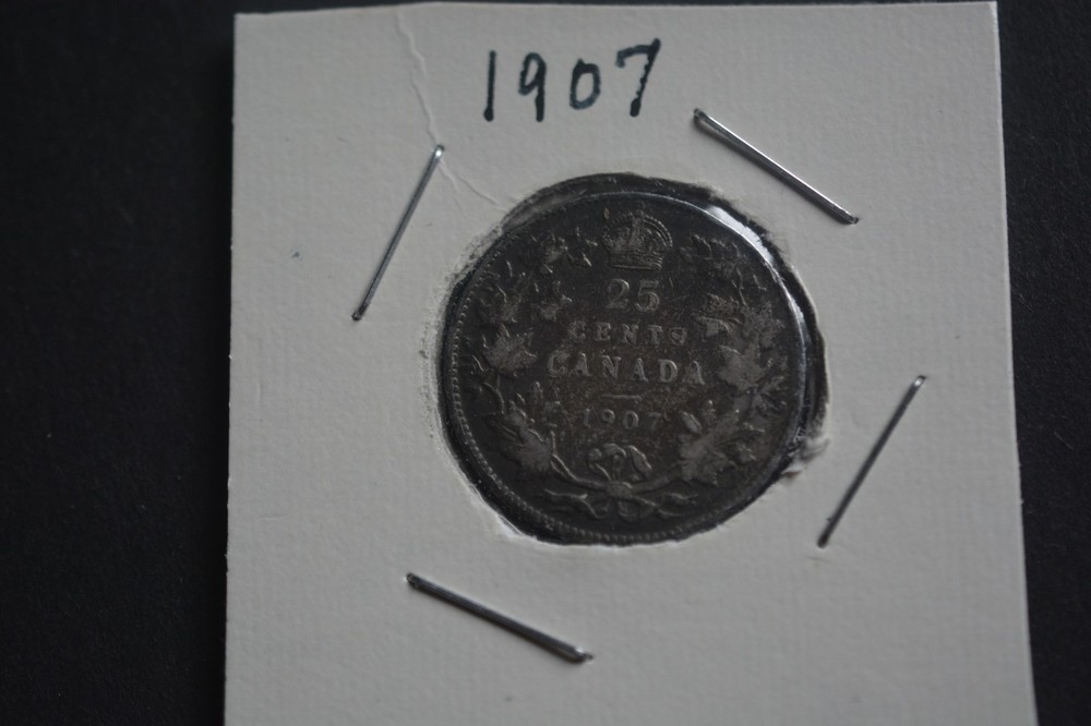 1907 Canada Twenty Five 25 Cent Quarter Canadian Circulated