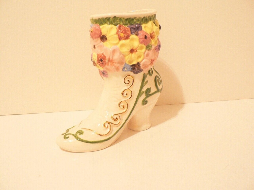 Pottery Boot Vase Hand Painted    (S0