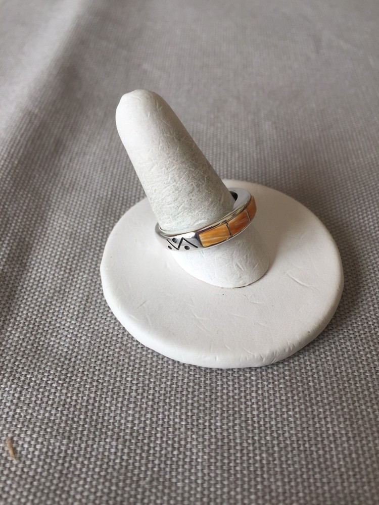Orange Spiney Inlay Ring Size 7-1/4 Sterling