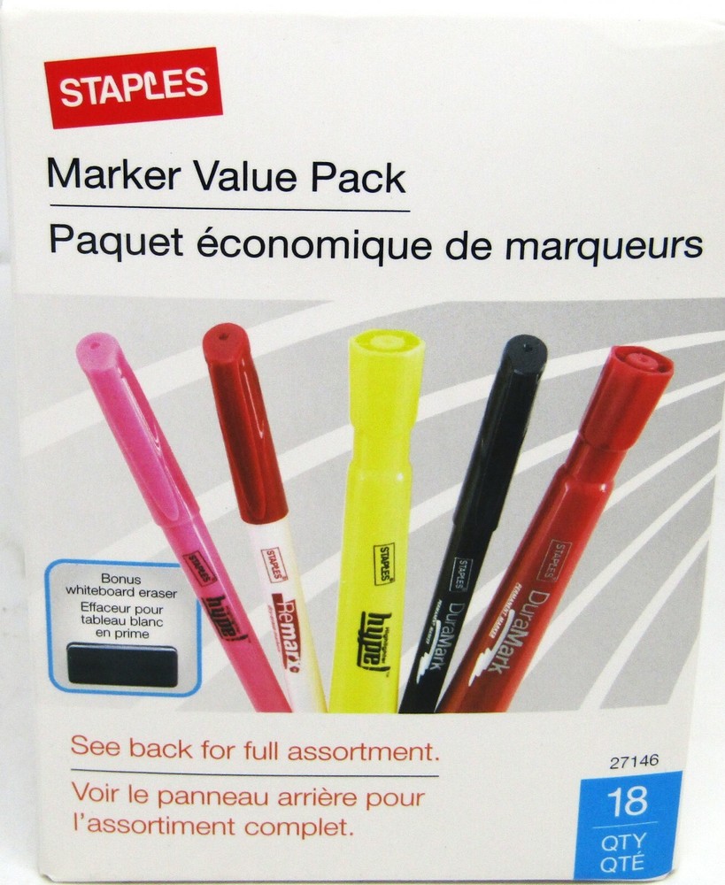 Staples 27146 Assorted Value Pack Permanent Markers, 18 Ct .