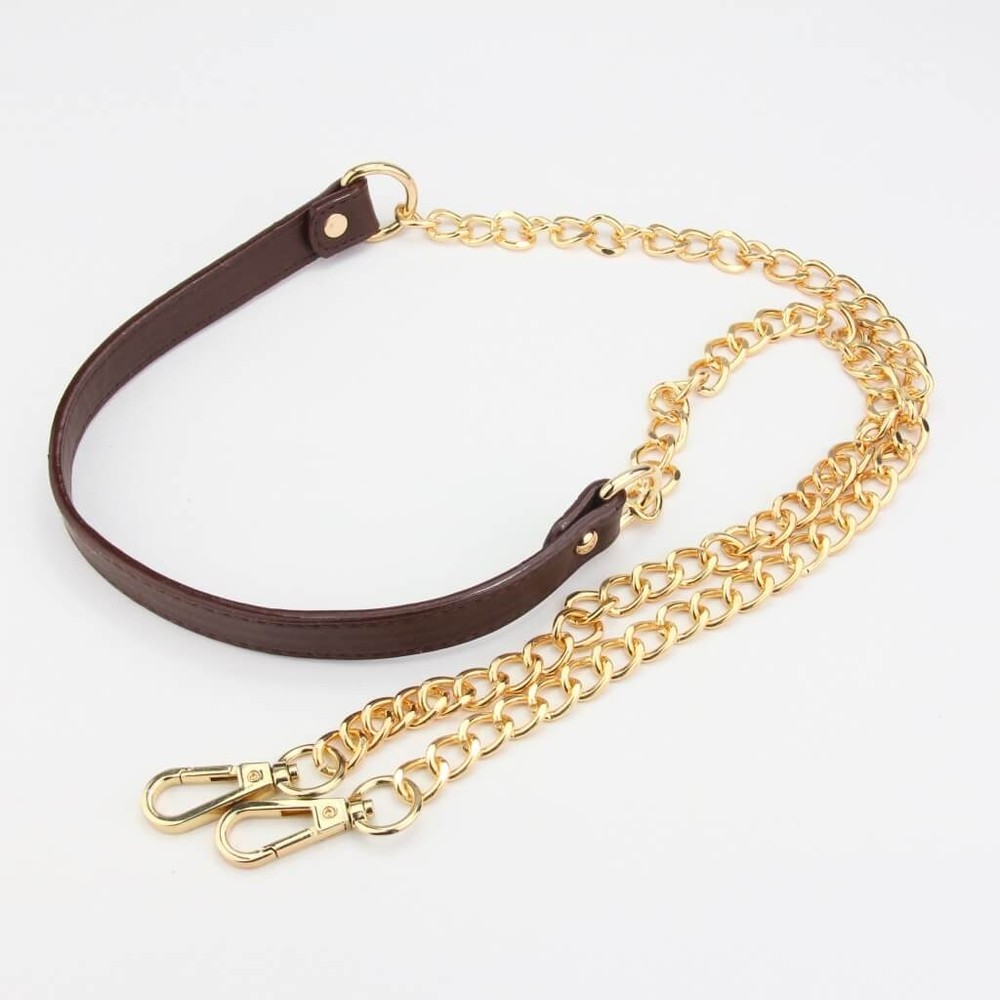 Center Leather Chain Shoulder Strap (Dark Brown) Cottonraffia