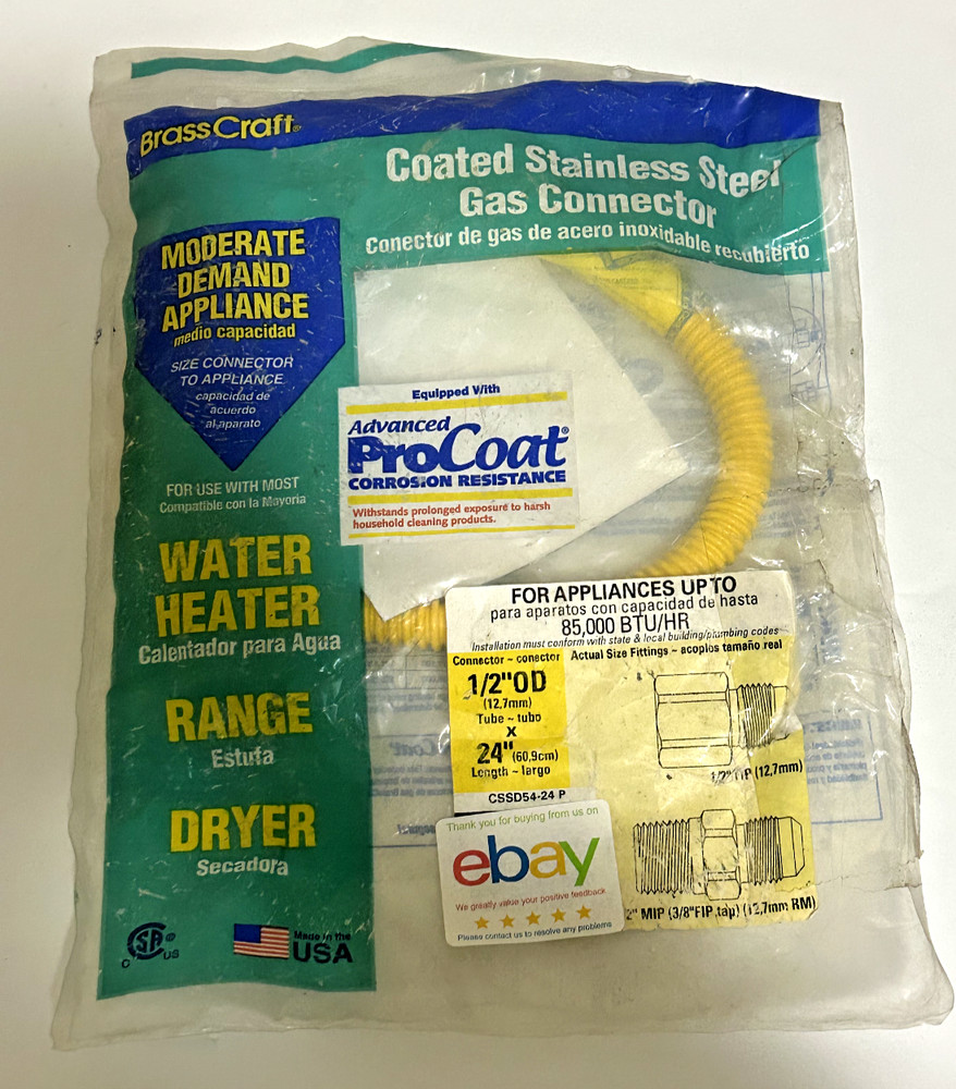 Brasscraft CSSD54-24-P Coated Stainless Steel Gas Connector  1/2" OD x 24" L