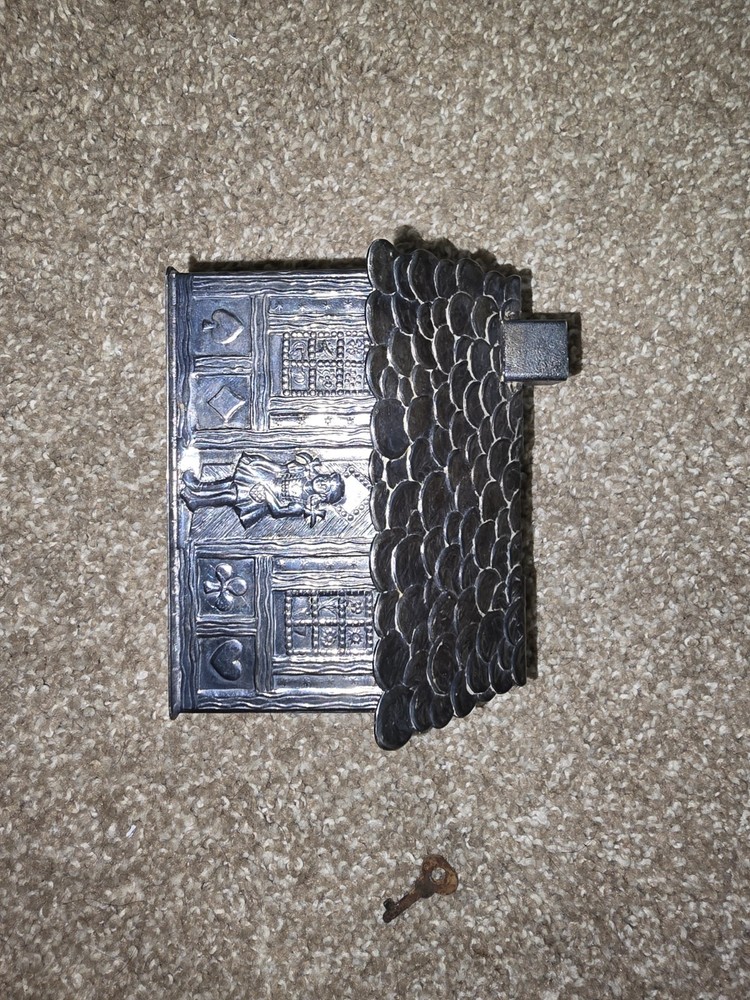 1930s Denmark Hansel Gretel Coin Bank INCLUDES KEY! Silver Plated