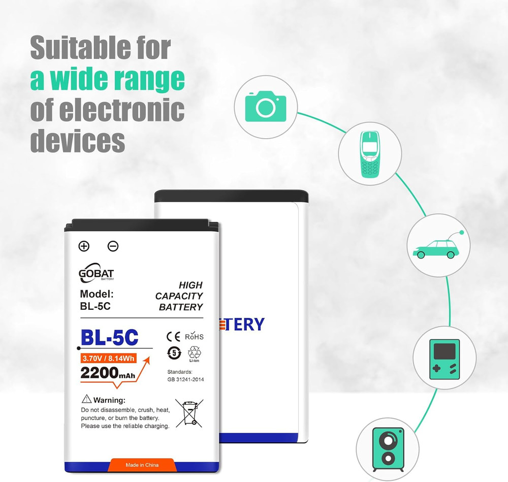 2Pcs BL-5C Battery,2200Mah High Capacity Battery Compatible for Devices Uses BL-