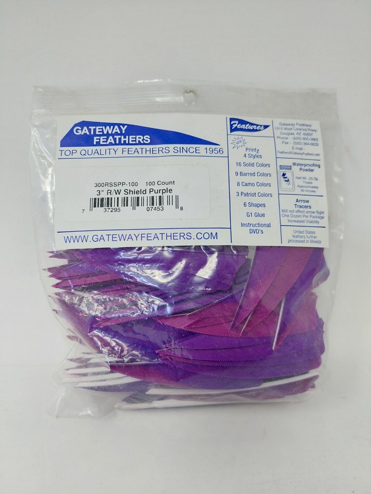 100pk Gateway Feathers 3" Right Wing: Shield Purple 300RSSPP-100