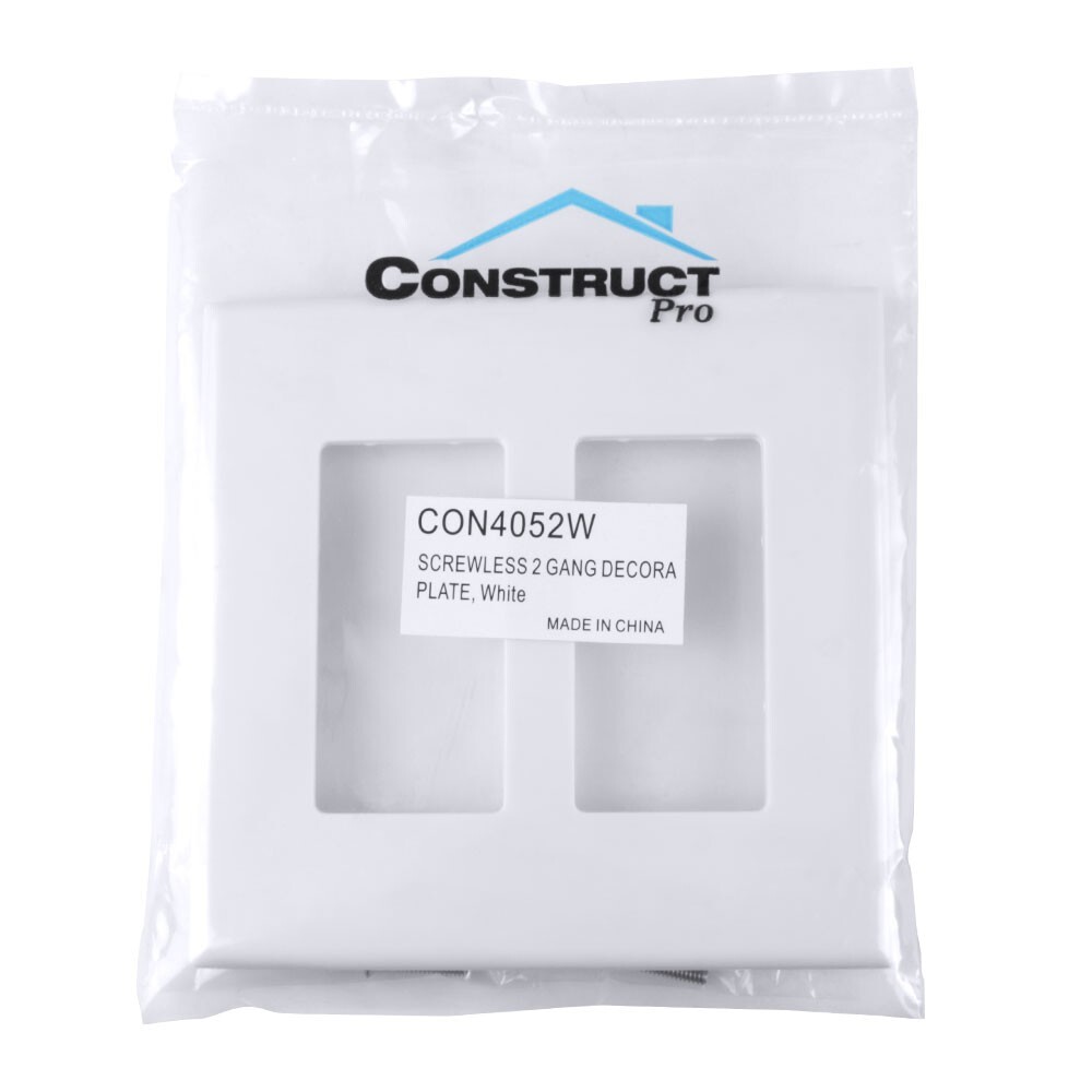 Construct Pro Double Gang Wall Plate with Screwless Face (White)