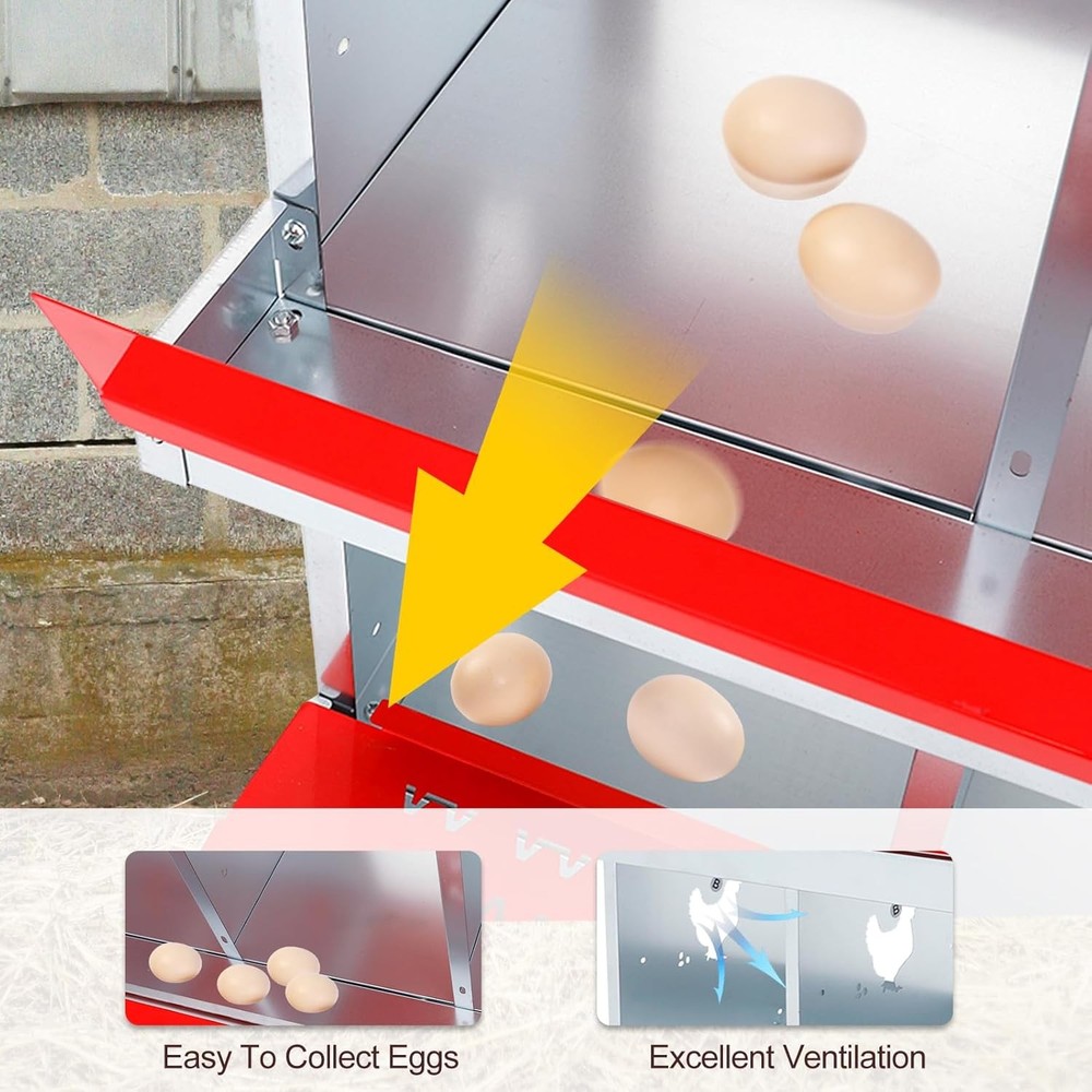 Two-Tier Chicken Nesting Box 8 Compartment Egg Laying Box with Lid Cover