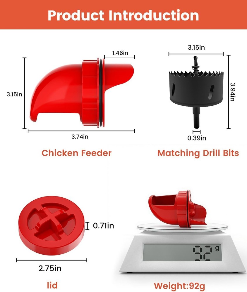 [8 Pack] Automatic Chicken Feeder (Red), Chicken Feeders No Waste Feed, Egg Sha