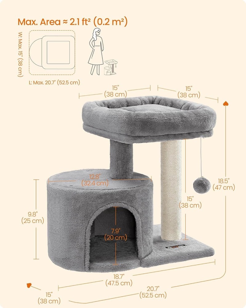 Feandrea Cat Tree, Small Cat Tower with Sisal Scratching Post, Plush Condo with