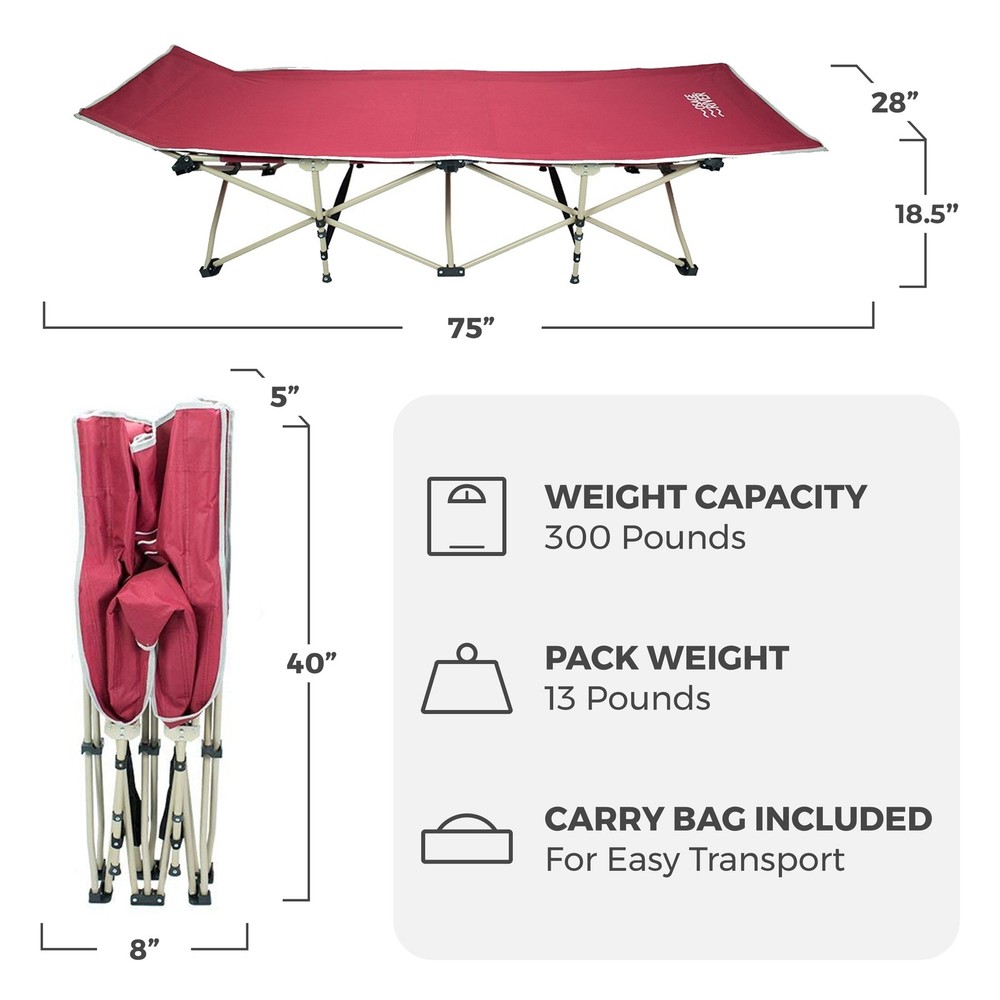 Osage River Folding Camping Cot with Carry Bag, Red