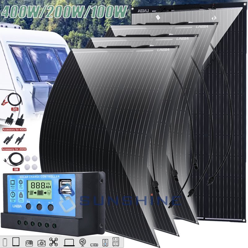 400W Large Flexible Solar Panel Kit For Generator Power Station Camping RV Boat