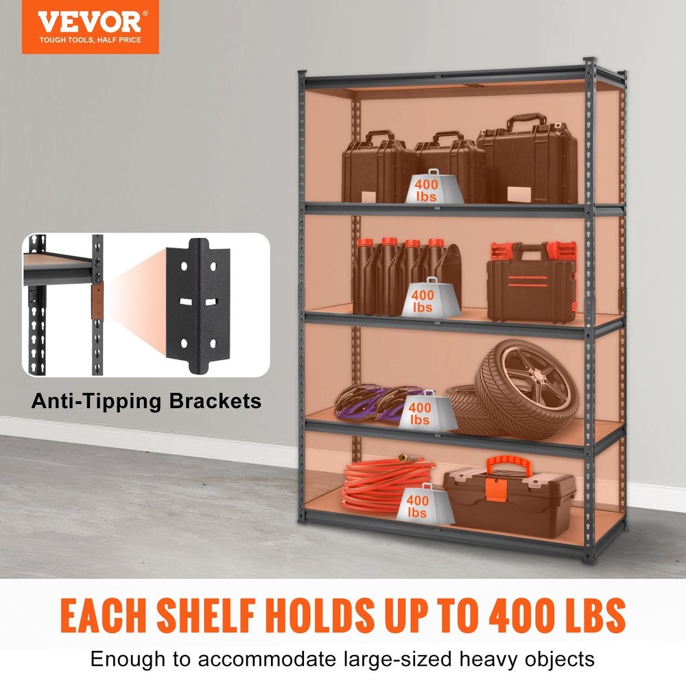 Storage Shelving Unit;5-Tier Adjustable;2000 lbs Capacity;Heavy Duty Garage Shel