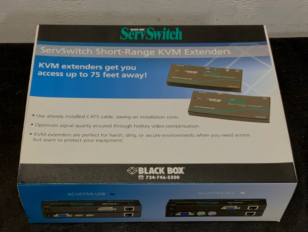 NEW Black Box ACUO75A-USB KVM ServSwitch Short Range Extender Kit 75ft 275C