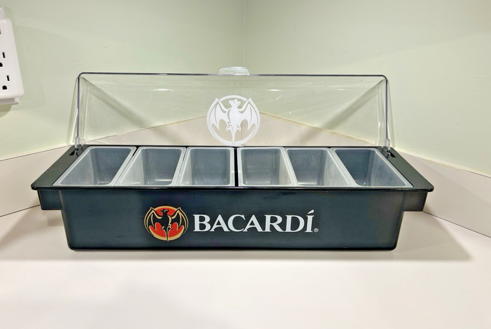 Bacardi Rum Bar Caddy Condiment Tray Six Compartments Barware  Man Cave