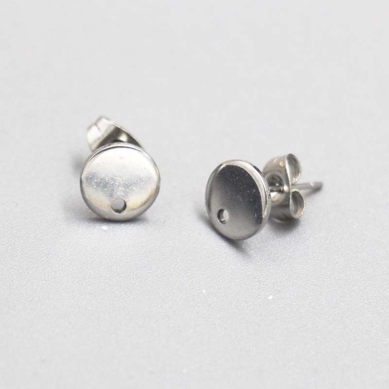 Stainless Steel Round Earring Posts/Base/Studs/Settings with Back 8mm for Dangle