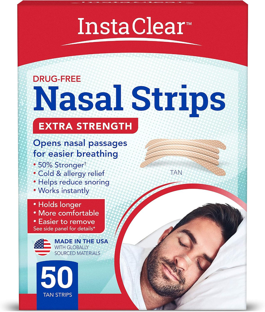 Instaclear Extra-Strength Nasal Strips, Tan 50 Ct | Works Instantly, Breathe Be