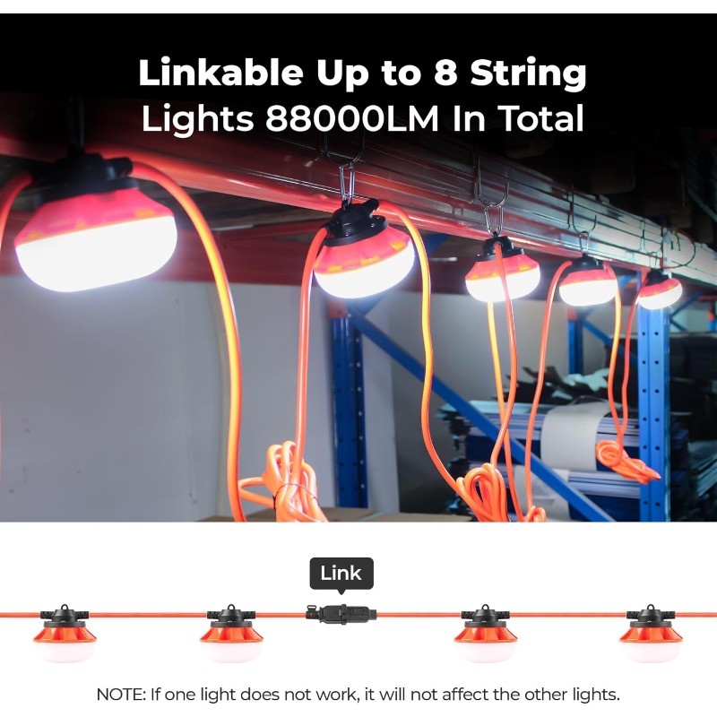 Construction String Lights:100w ETL Certified Industrial LED String Work Lights