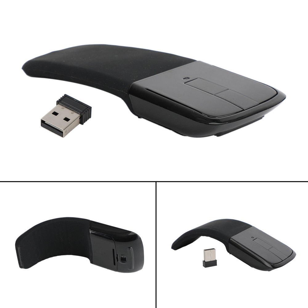 Foldable Arc Touch Wireless Mouse 2.4GHz Optical Touch Receiver PC Laptop Black✅