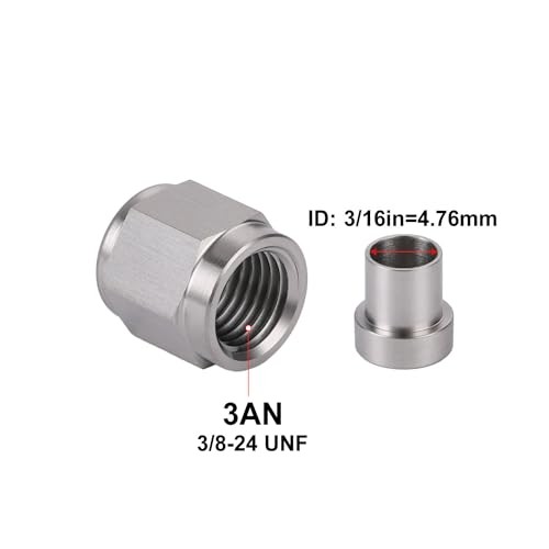3AN Hardline Stainless Steel Tube Nut and Sleeve Fitting for 3AN-3/16", 2 Sets