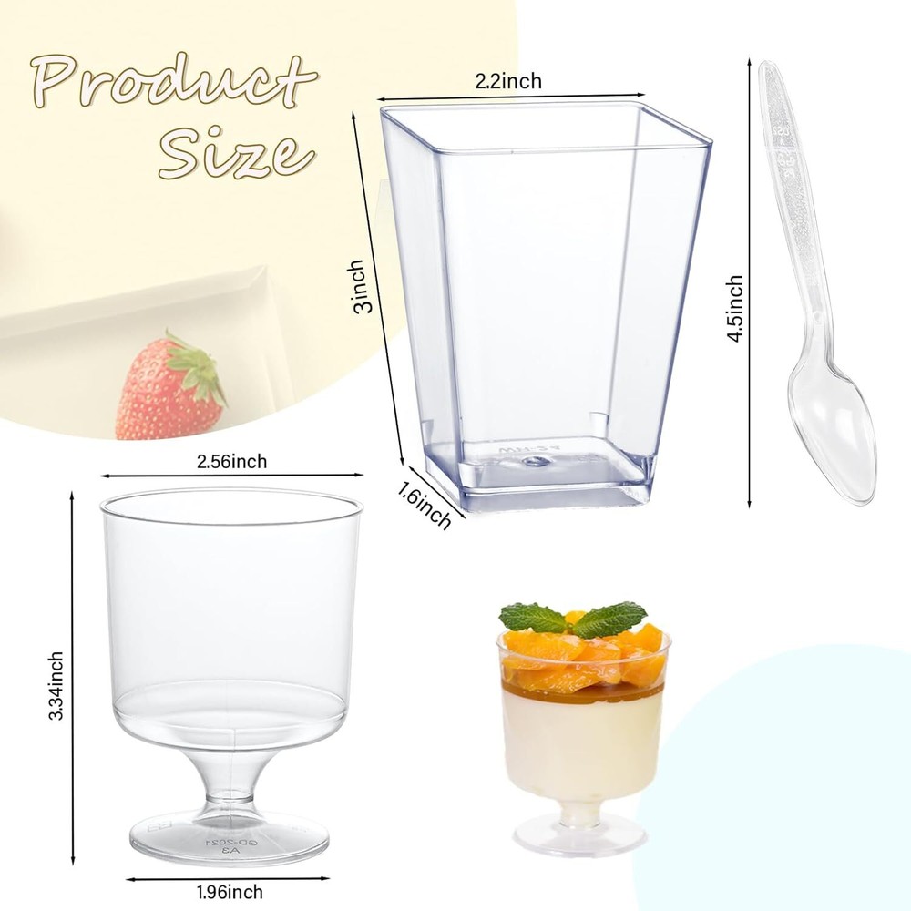 300 Pack Dessert Cups, 5 oz Party Mini Clear Plastic Dessert Cups