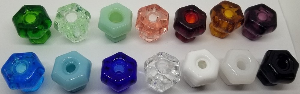 CLEAR GLASS HANDLE Hexagonal posts PULL Knob Hexagon antique vintage old retro