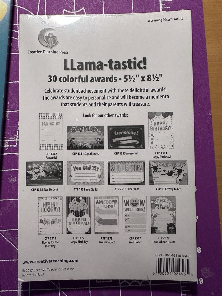 Creative Teaching Press “LLAMA-TASTIC” Student Awards! NEW! 30 Pack! Reward!