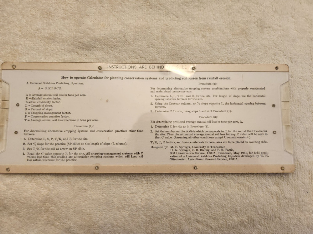 Vintage soil conservation system calculator "FARMING"