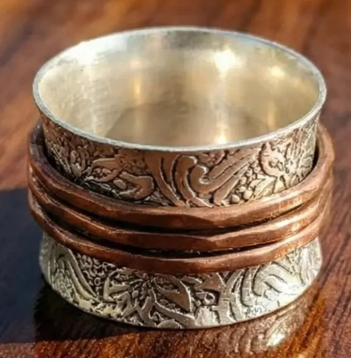 Solid Copper 925 Silver Minimalist Healing Handmade Unisex Spinner Ring