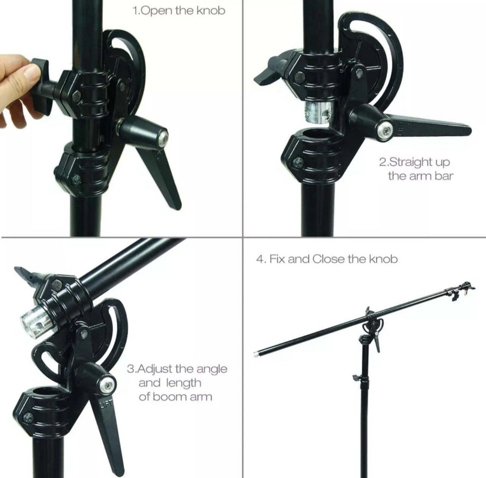 5ft Photo Studio Boom Arm Light Stand, Adjustable, Rotatable, Tripod Base