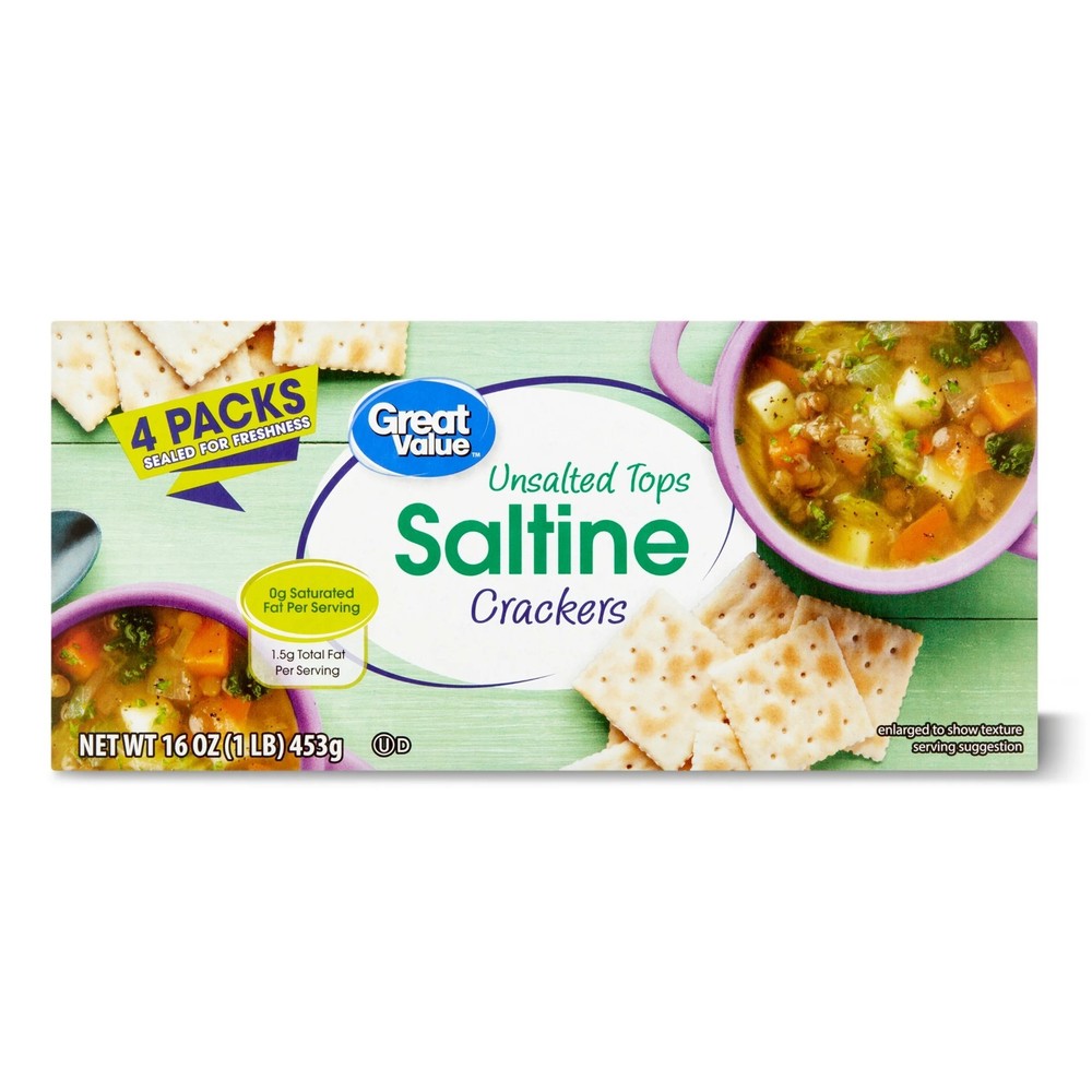 6 pack,Great Value Unsalted Tops Saltine Crackers, 16 oz.