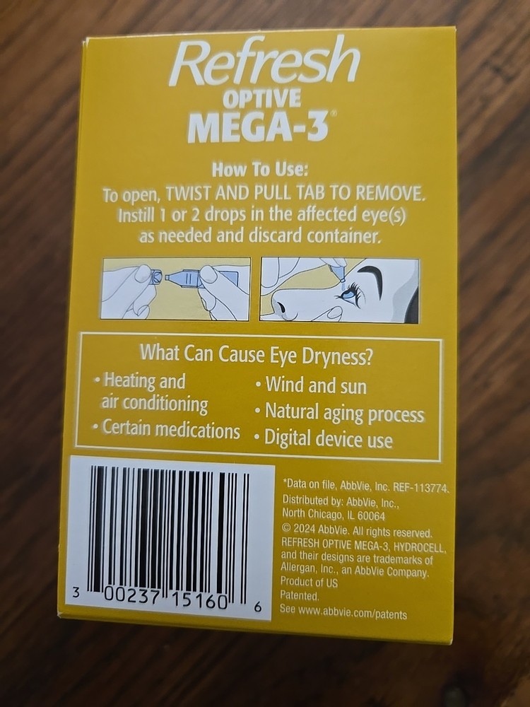 Refresh Optive Mega-3 Lubricant Eye Drops 60 Vials Exp 3/27