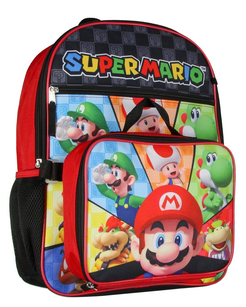 Super Mario Multicharacter 5PC Kids Lunch Box And Backpack Set 16"