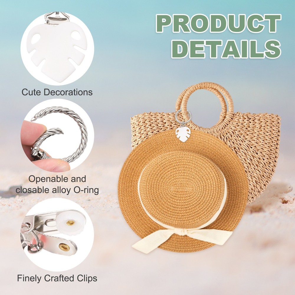 Hat Clip for Travel on Bag, Bag Backpack Hat Holder, White Leaf