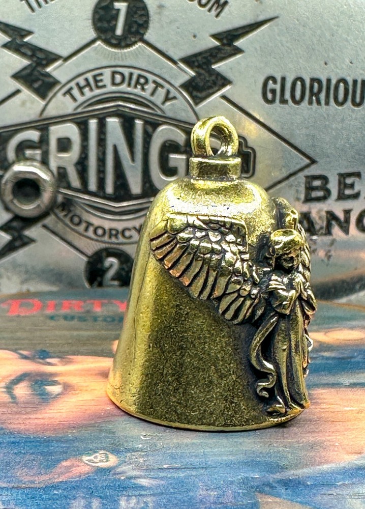 Solid Brass Motorcycle Guardian Angel With Wings Gremlin Bell Chopper Harley