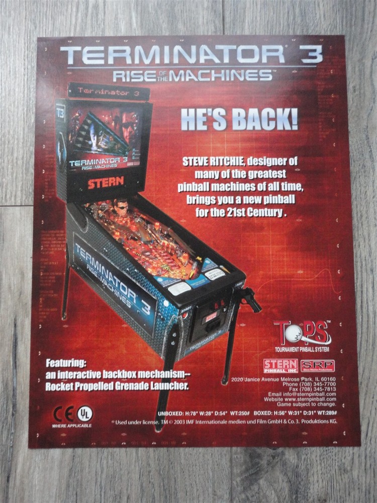 Terminator 3 Pinball Machine Flyer Stern Original Brochure