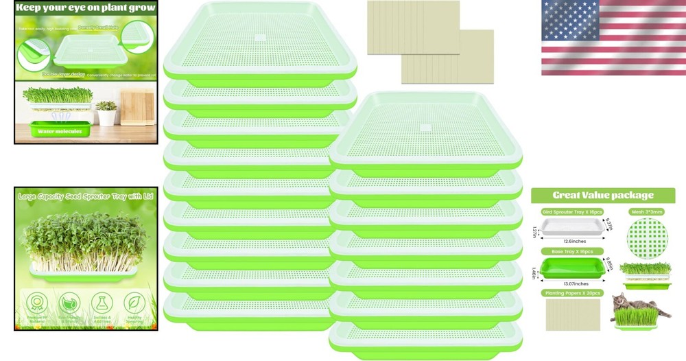 Compact 16 Trays Microgreens Sprouting System with Planting Paper Included