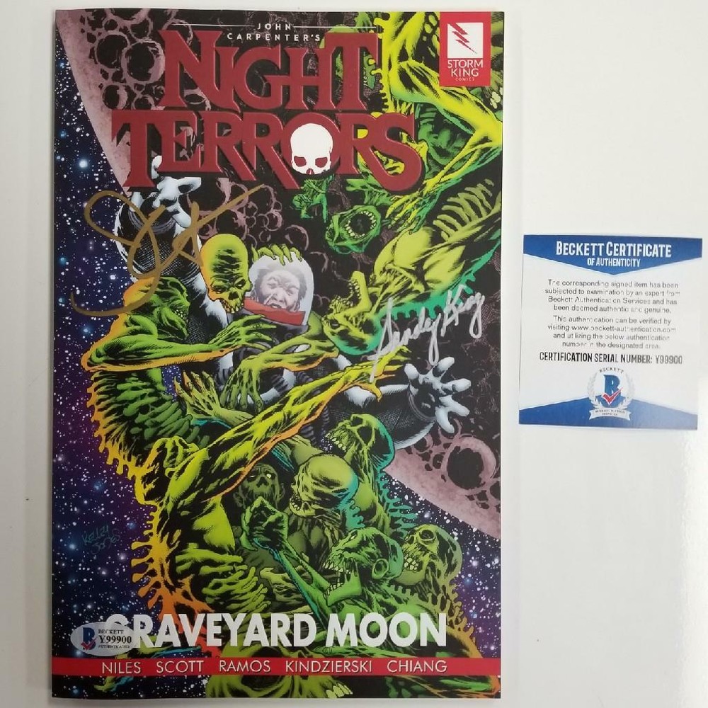 John Carpenter & Sandy King signed Night Terrors Graveyard Moon Book ~ BAS COA