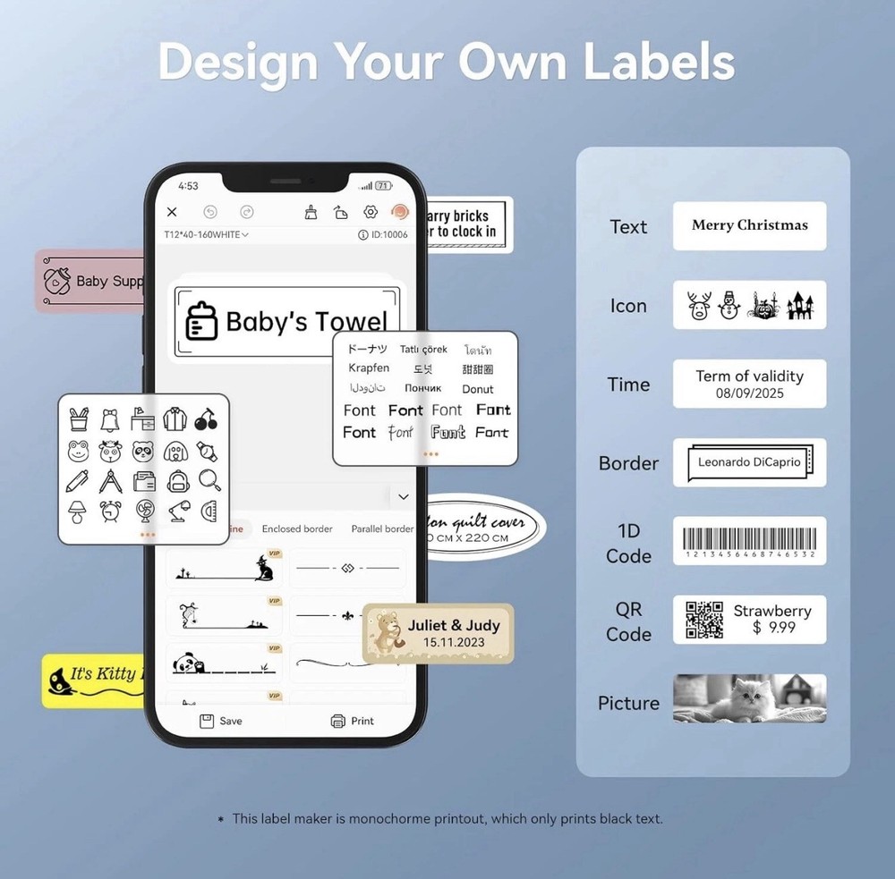 New NIIMBOT Label Maker Printer D11 Label Portable Wireless Connection White