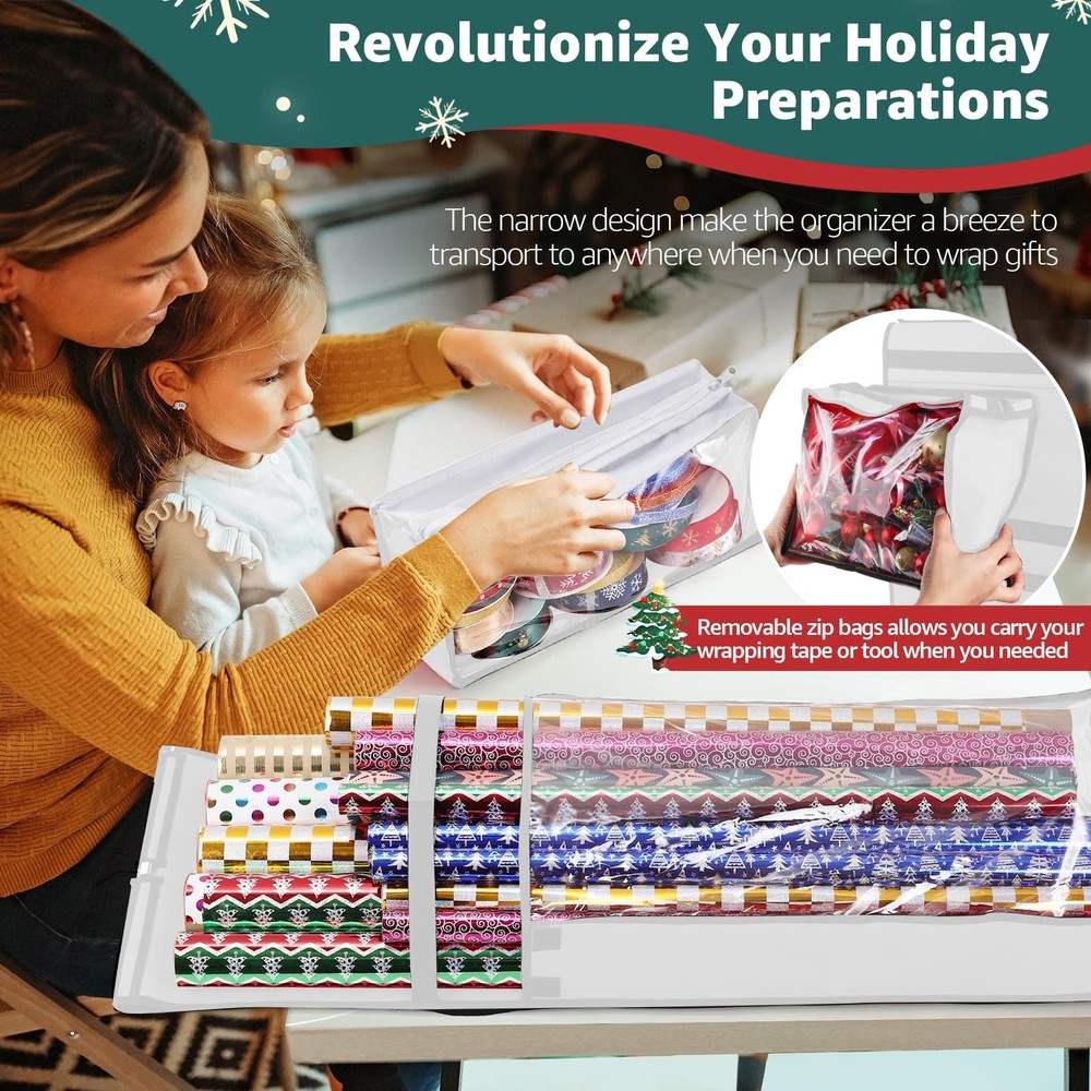 Wrapping Organizer Storage, Double-Sided Hanging Gift Wrap Roll Holder for Ch...
