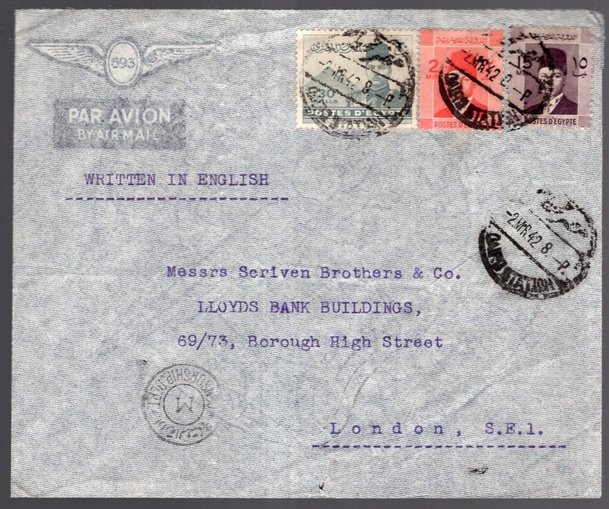 Egypt 1940's WW2 Era 2 Covers With Censor Markings